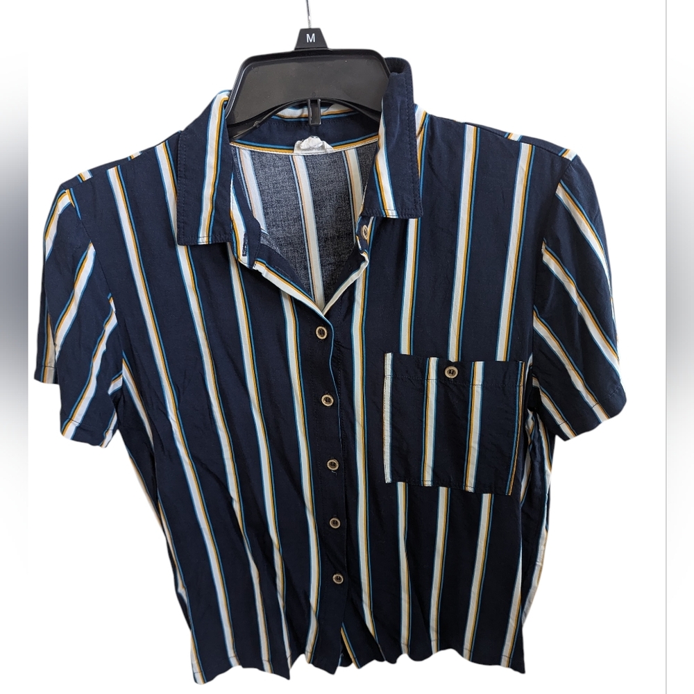 Garage Navy and Yellow Striped Shirt
